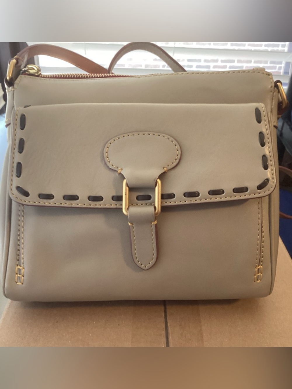 Dooney & Bourke Taupe Leather Crossbody with Gold Hardware